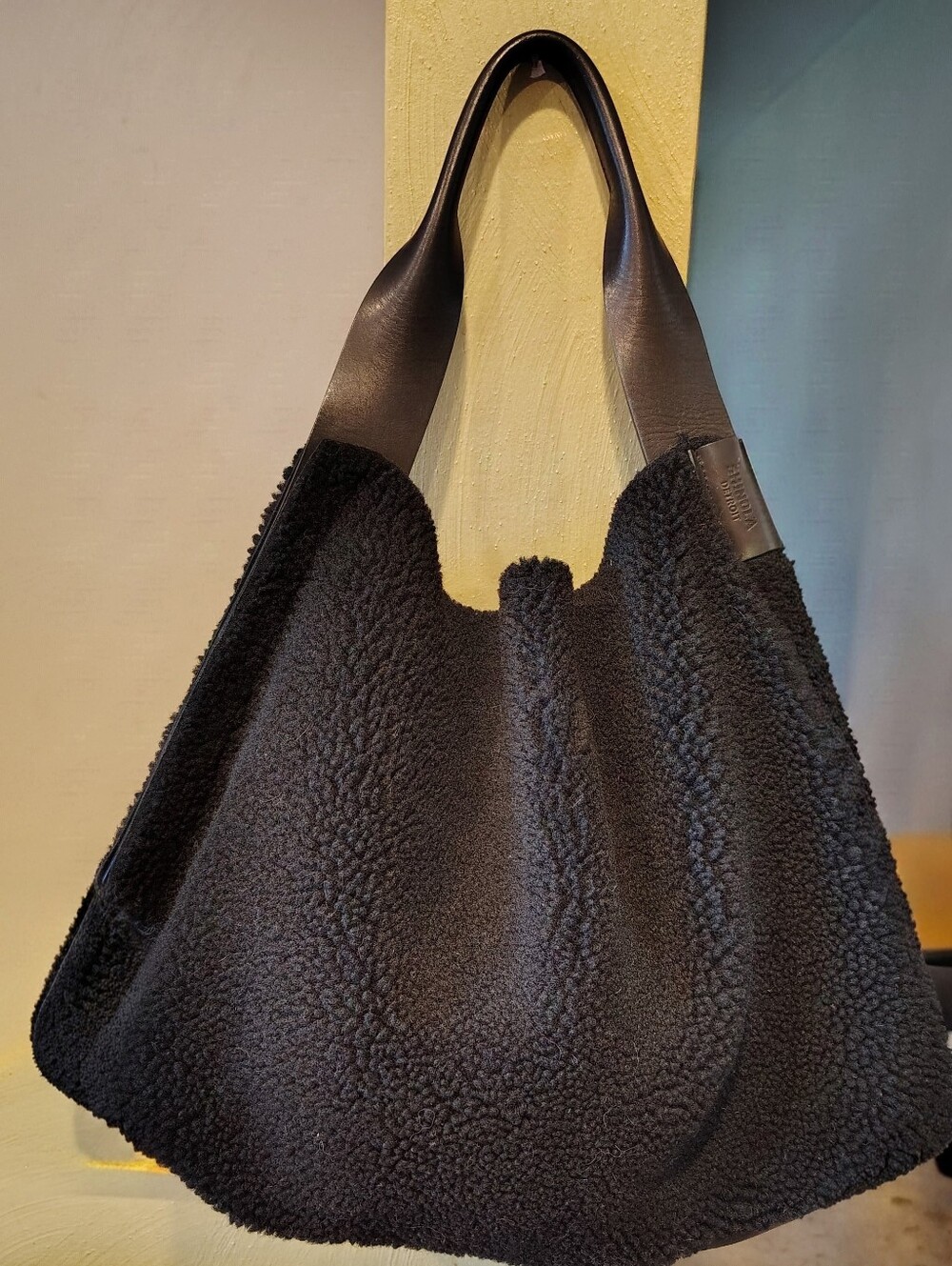Large Shinola "The Runwell" Shearling/Leather Bag